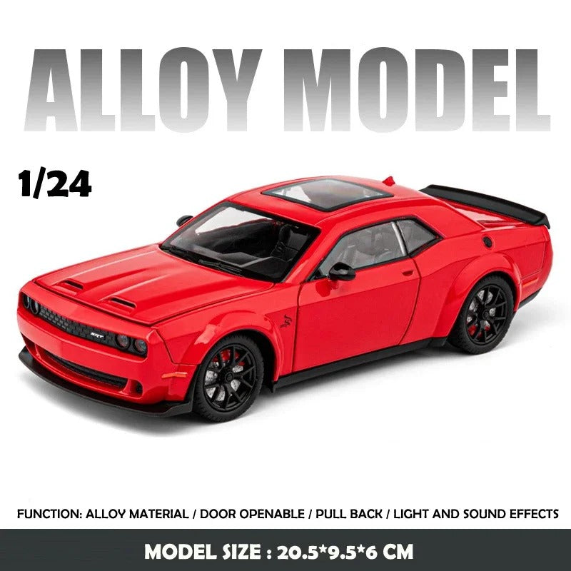 1/32 Dodge Challenger Hellcat Model Car, Zinc Alloy Pull Back Toy car with Sound and Light for Kids Boy Girl Gift