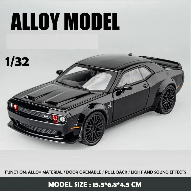 1/32 Dodge Challenger Hellcat Model Car, Zinc Alloy Pull Back Toy car with Sound and Light for Kids Boy Girl Gift