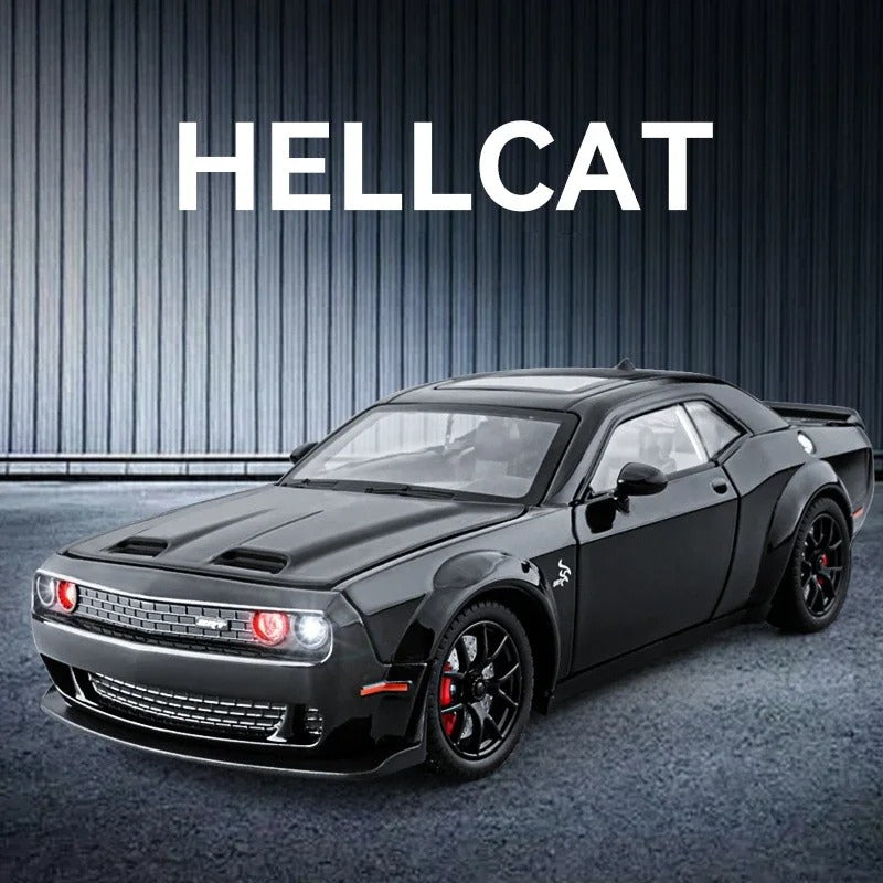 1/32 Dodge Challenger Hellcat Model Car, Zinc Alloy Pull Back Toy car with Sound and Light for Kids Boy Girl Gift
