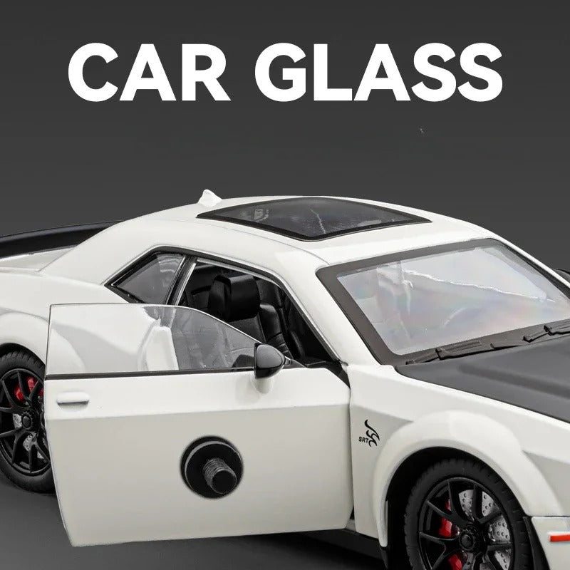 1/32 Dodge Challenger Hellcat Model Car, Zinc Alloy Pull Back Toy car with Sound and Light for Kids Boy Girl Gift
