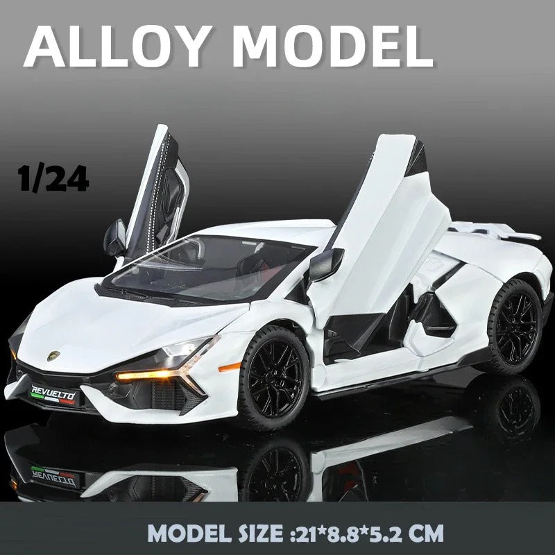 Simulation 1:24 Lambo Revuelto Alloy Super Car Model Sound Light Collective Miniature Voiture Children Boy Diecast Toy Vehicle