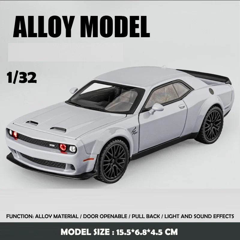 1/32 Dodge Challenger Hellcat Model Car, Zinc Alloy Pull Back Toy car with Sound and Light for Kids Boy Girl Gift