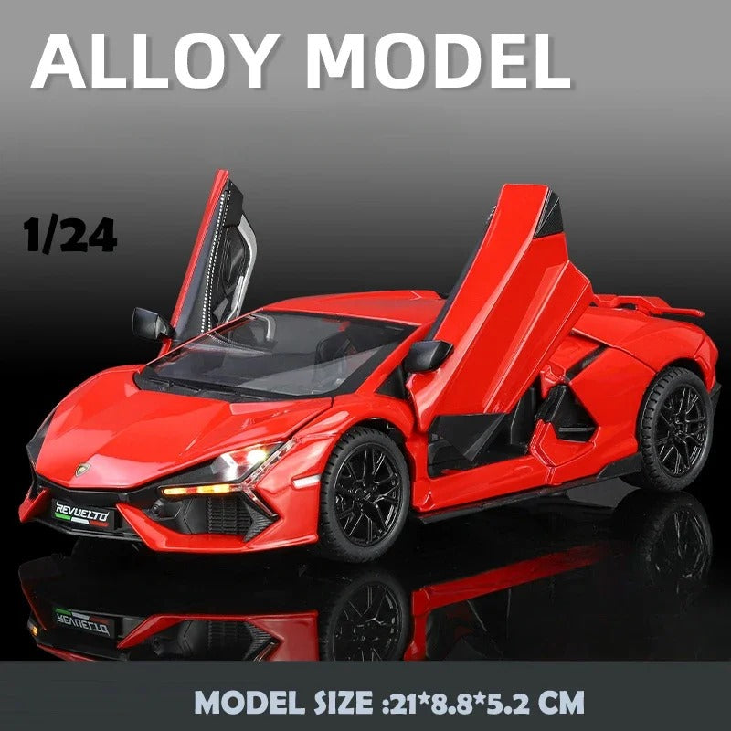Simulation 1:24 Lambo Revuelto Alloy Super Car Model Sound Light Collective Miniature Voiture Children Boy Diecast Toy Vehicle