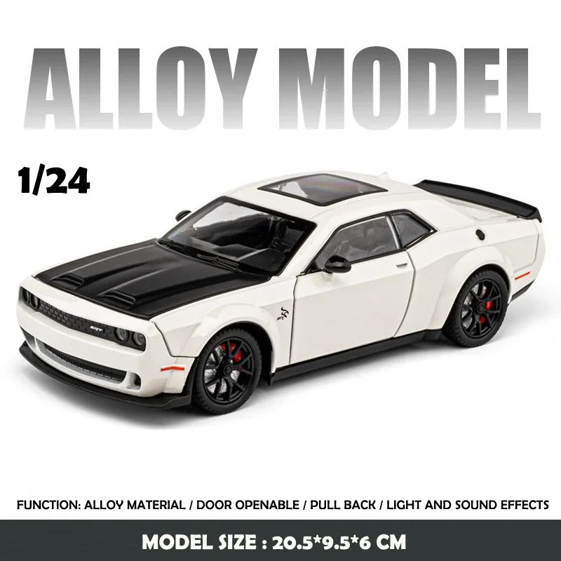 1/32 Dodge Challenger Hellcat Model Car, Zinc Alloy Pull Back Toy car with Sound and Light for Kids Boy Girl Gift