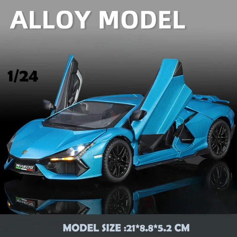 Simulation 1:24 Lambo Revuelto Alloy Super Car Model Sound Light Collective Miniature Voiture Children Boy Diecast Toy Vehicle